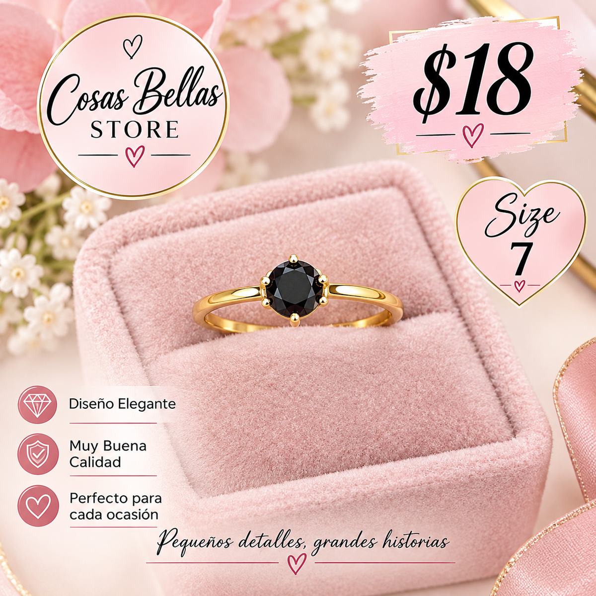 anillo solitario. Gema oscura 🖤