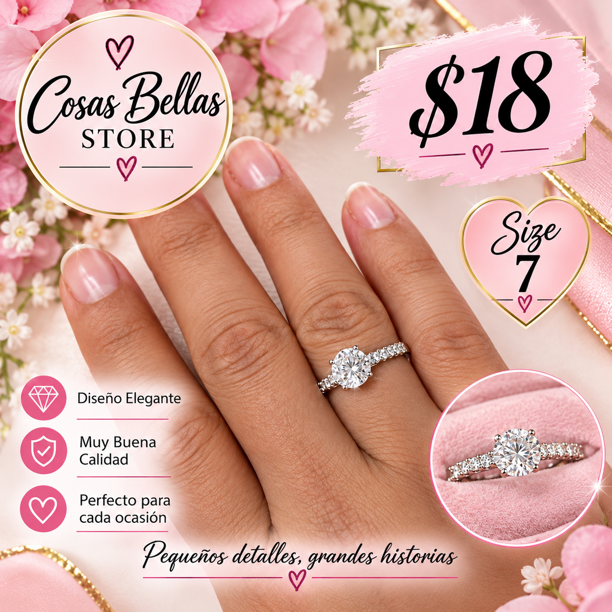anillo solitario con banda pavé